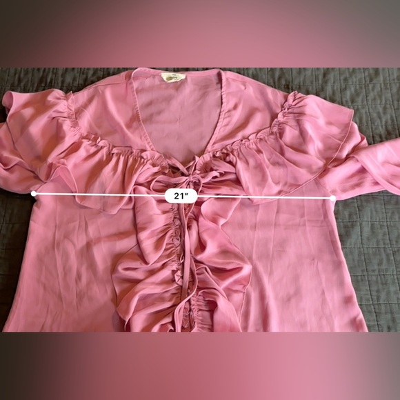 EUC Entro‎ Pink Sheer Ruffle Blouse Size Large - Picture 3 of 6